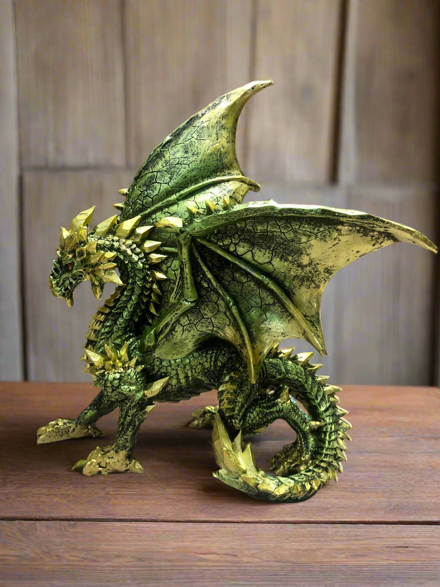 Majestic Green Dragon Statue, Handcrafted Gothic Fantasy Sculpture, Mythical Beast Figurine, Dragon Decor, Enthralling Creature Collectible