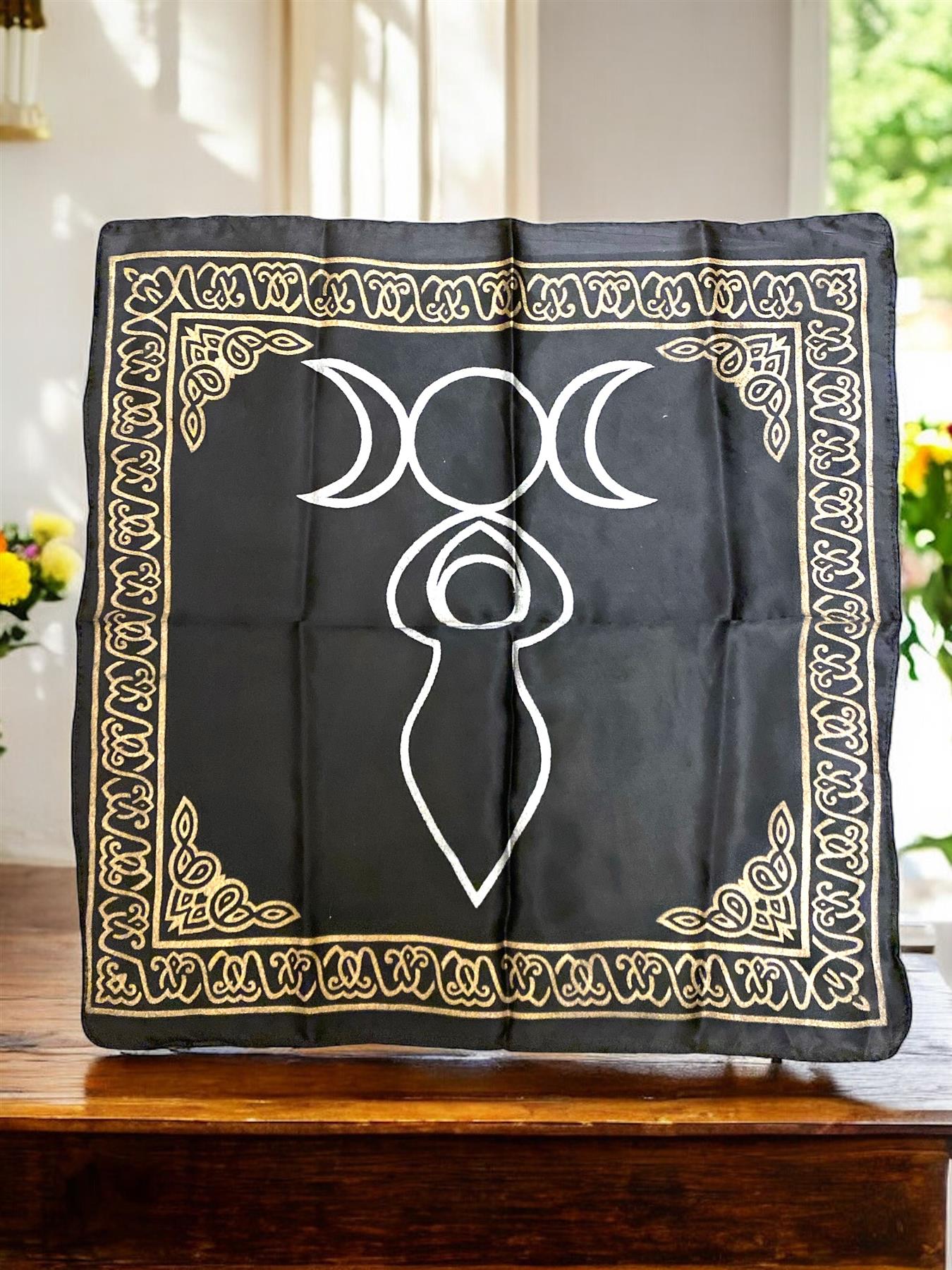 Triple Moon Goddess Altar Cloth – 100% Quality Rayon, Wiccan/Pagan Decor, 50 x 50 cm