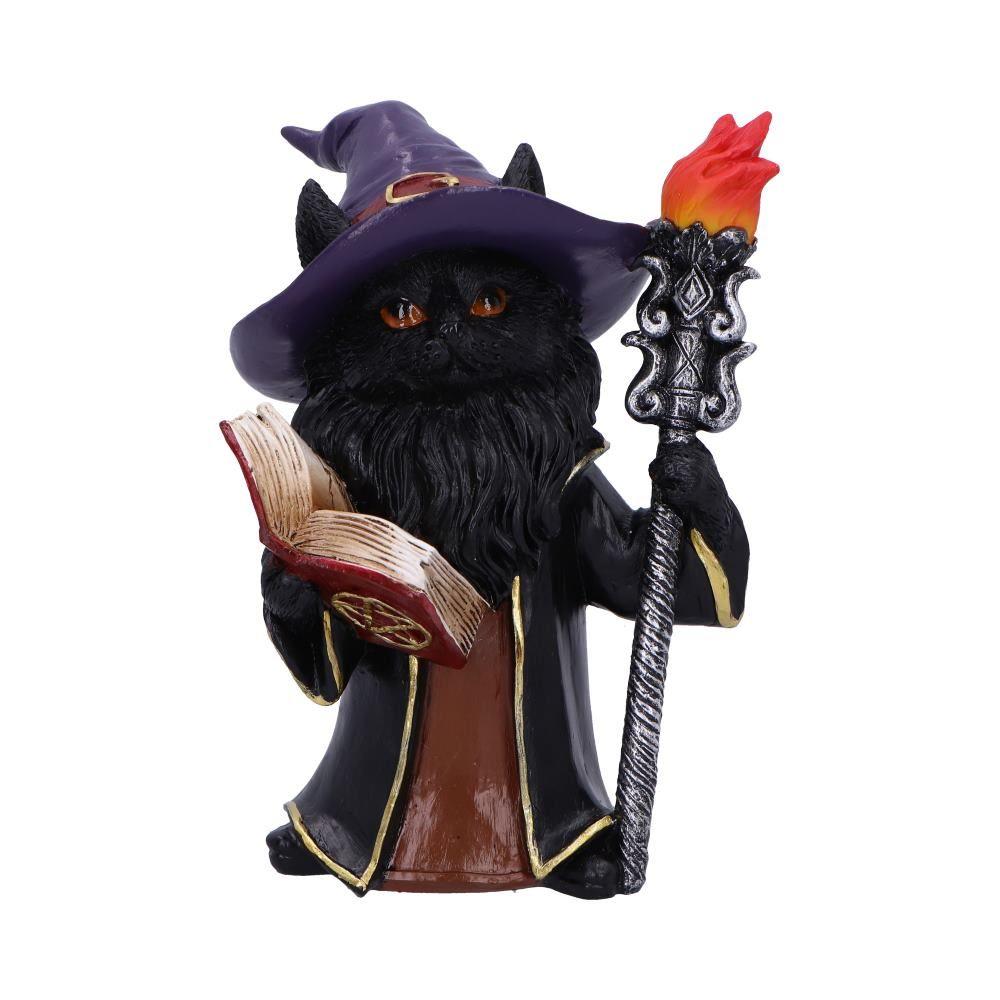 Black Wizard Cat Figurine Mystic Witchcraft Statue Fantasy Gothic Spellcaster Ornament