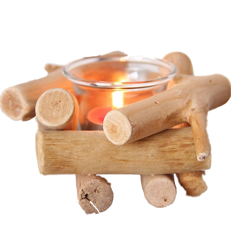 Pastoral Vintage Original Wooden Driftwood Candle Holder