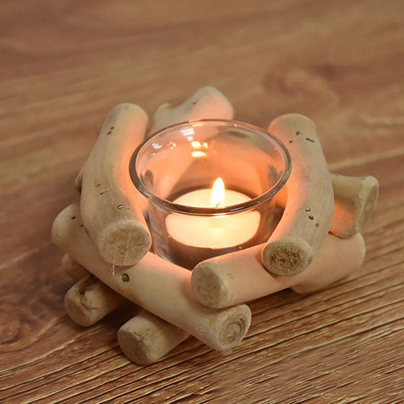 Pastoral Vintage Original Wooden Driftwood Candle Holder