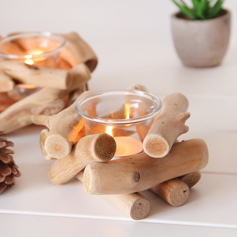 Pastoral Vintage Original Wooden Driftwood Candle Holder