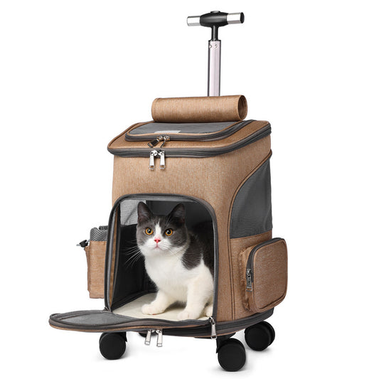 Portable Folding Pet Trolley Backpack - Travel Cat Carrier with Universal Wheels, Comfortable & Spacious Design, Ideal for Traveling with Cats and Small Dogs-Osiris Craftworks