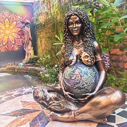 Mother Earth Goddess Statue - Sacred Feminine Figurine, Bronze Finish Resin Sculpture, Spiritual Home Decor for Meditation or Garden