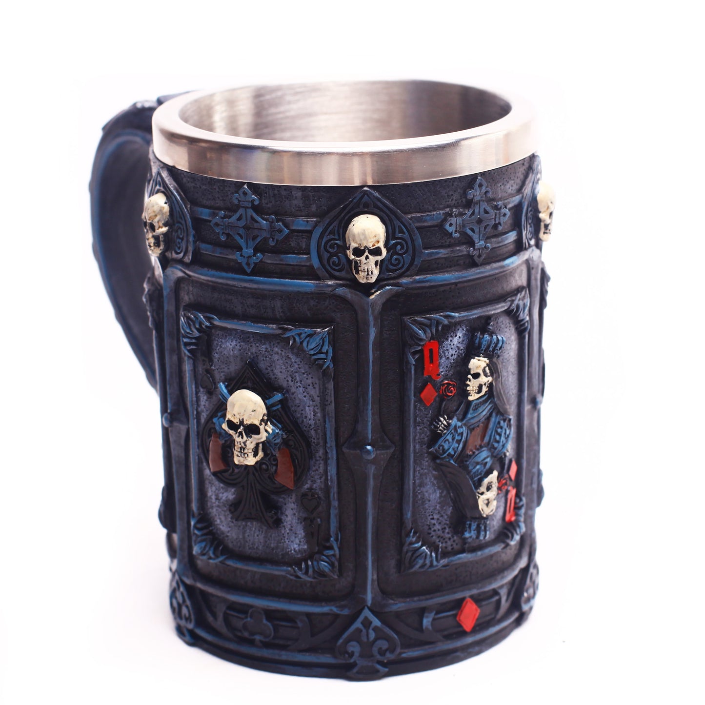 304 Stainless Steel Mug Halloween Poker Skull Resin Mug Big Water Glass Medieval Beer Mug