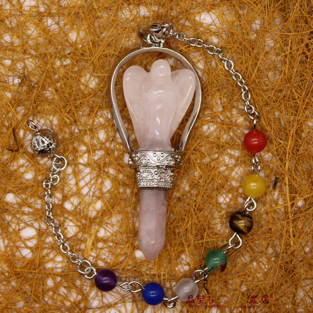 Origin Pink Crystal Fluorite Hexagonal Column Pendant Pendulum