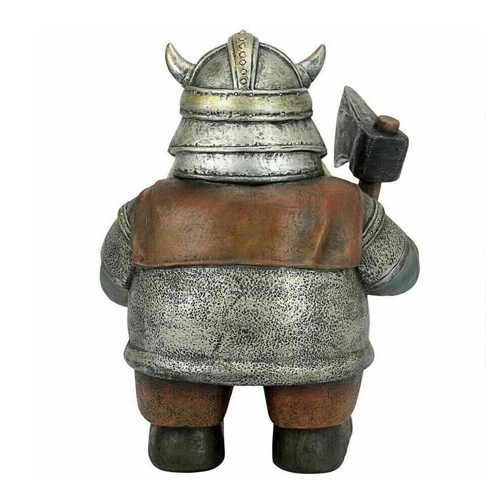 Viking Warrior Gnome Statue - Nordic Gnome Figurine with Helmet & Axe, Hand-Painted Resin, Unique Garden or Shelf Decor