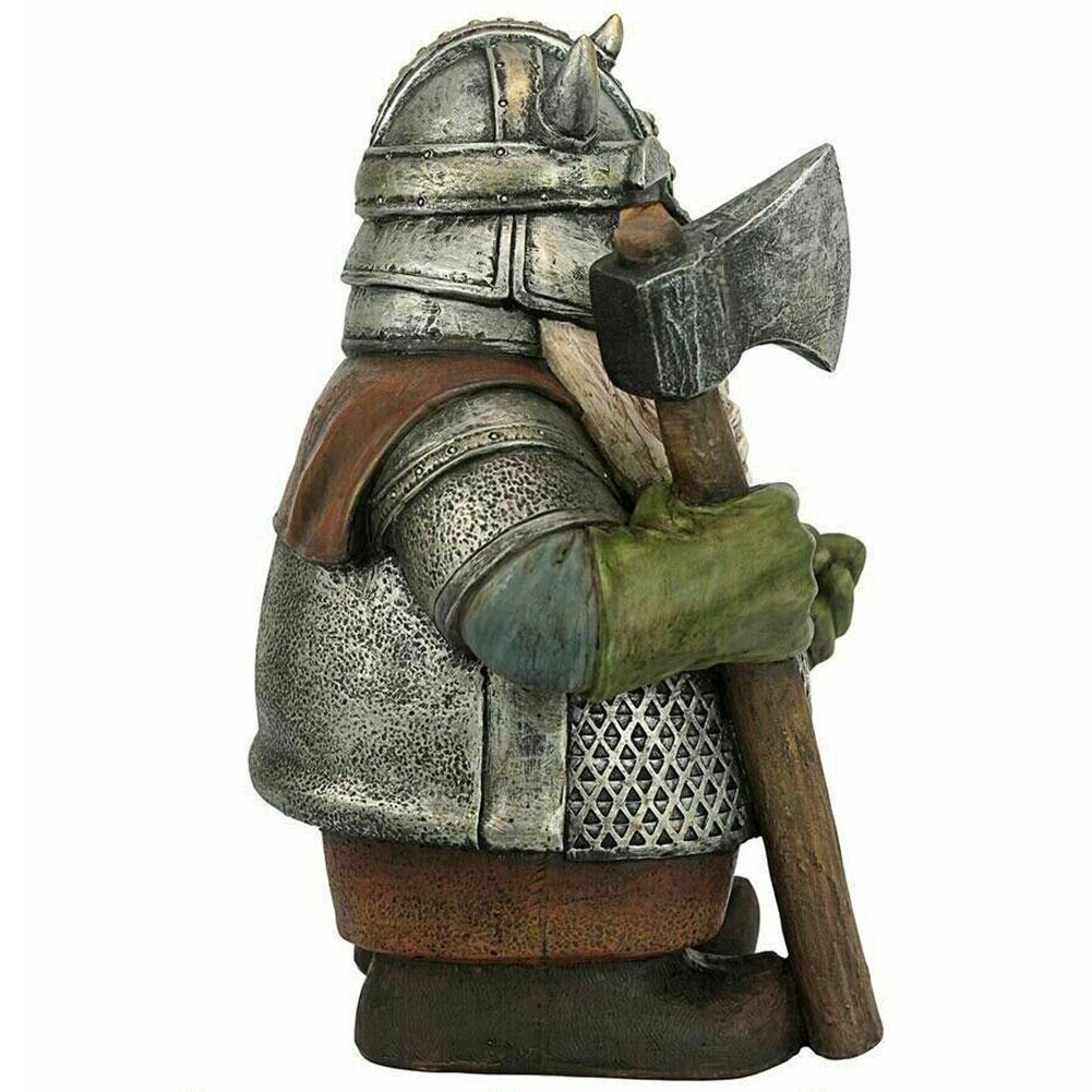 Viking Warrior Gnome Statue - Nordic Gnome Figurine with Helmet & Axe, Hand-Painted Resin, Unique Garden or Shelf Decor