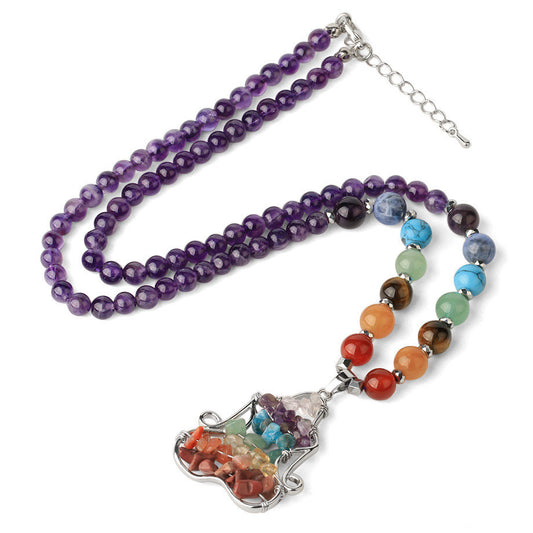 Natural Crystal Stone Seven Chakra Crushed Stone Yoga People Reiki Pendant Necklace