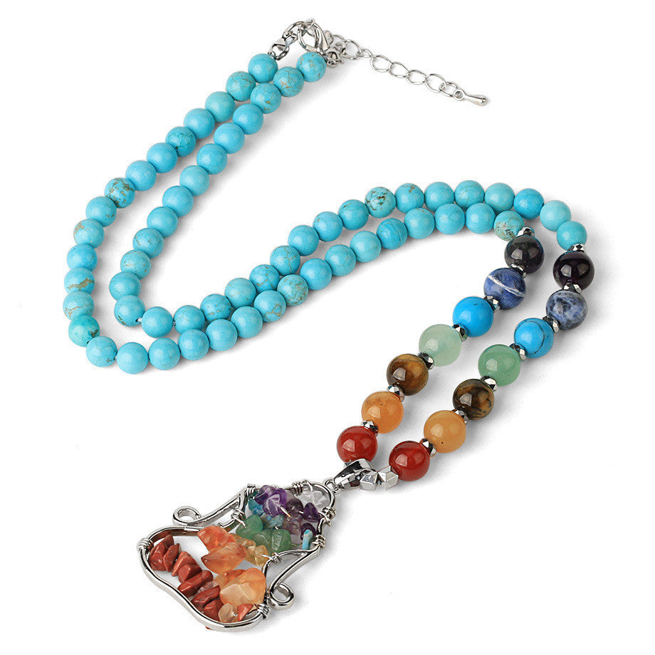 Natural Crystal Stone Seven Chakra Crushed Stone Yoga People Reiki Pendant Necklace