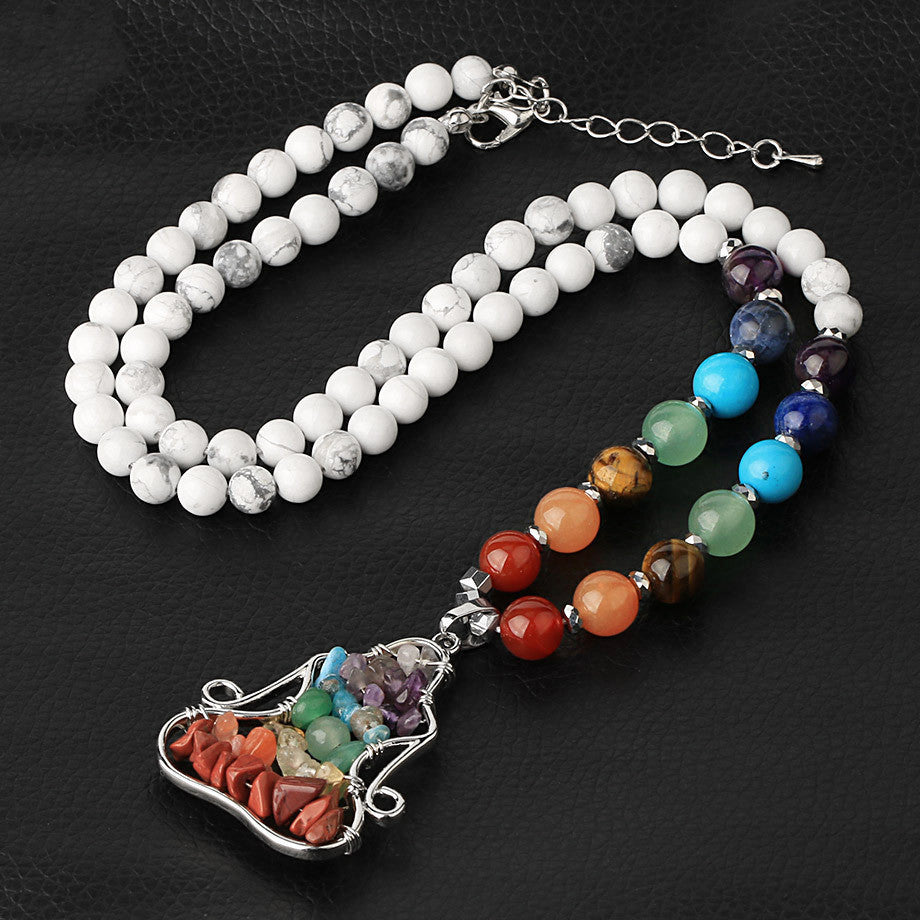 Natural Crystal Stone Seven Chakra Crushed Stone Yoga People Reiki Pendant Necklace