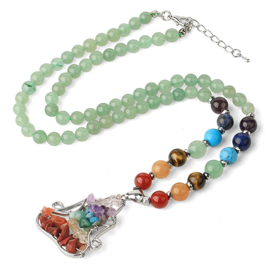 Natural Crystal Stone Seven Chakra Crushed Stone Yoga People Reiki Pendant Necklace