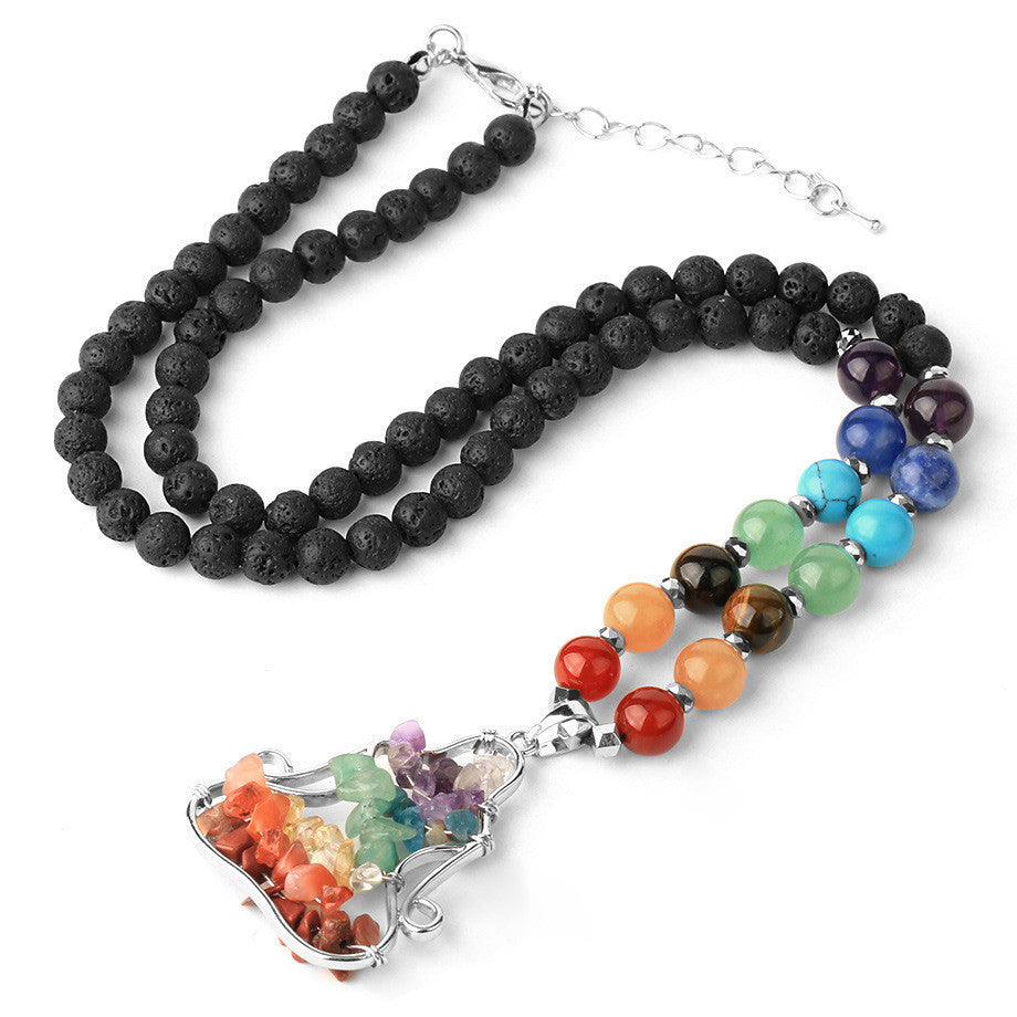 Natural Crystal Stone Seven Chakra Crushed Stone Yoga People Reiki Pendant Necklace
