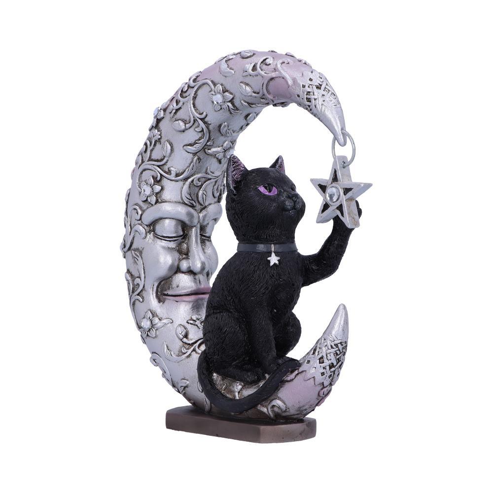 Celestial Moon and Cat Statue Enchanted Lunar Feline Ornament Witchy Decor
