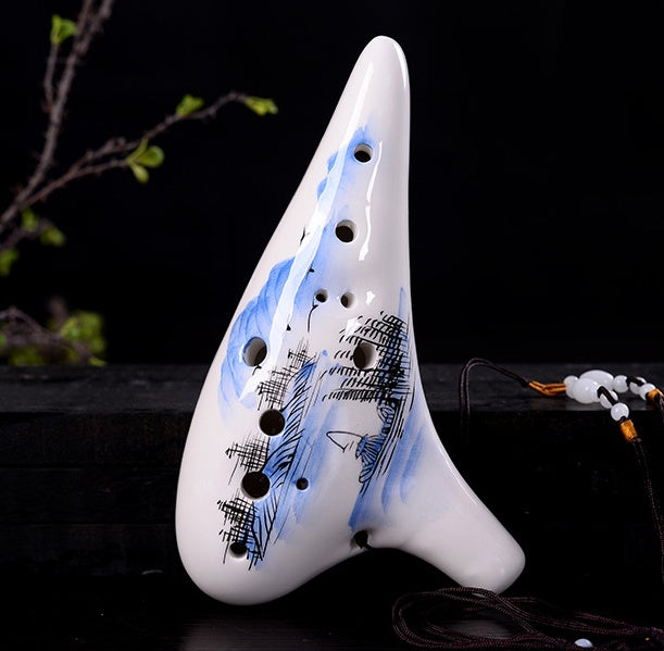 12-Hole Ceramic Ocarina – Hand-Painted Floral Wind Instrument