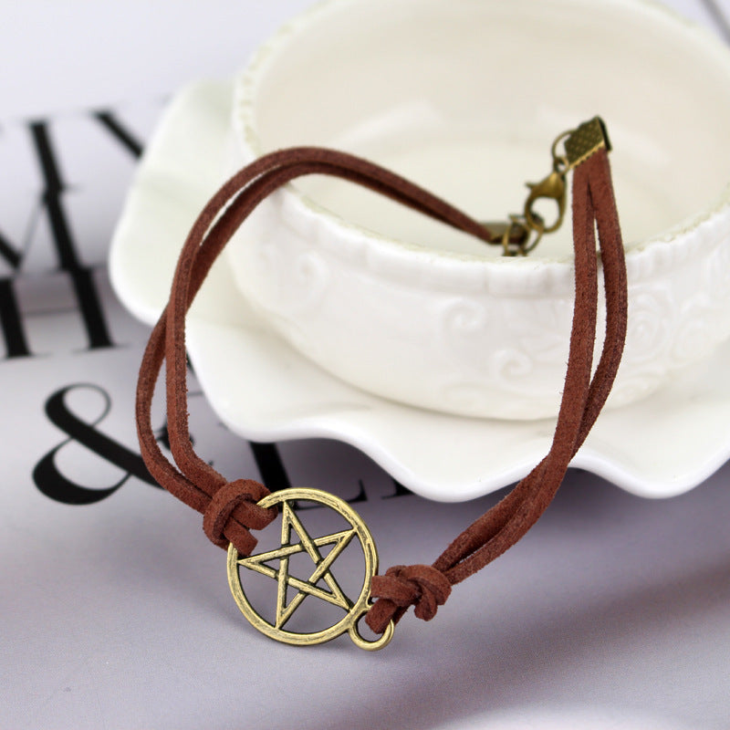 Pentagram woven leather rope bracelet