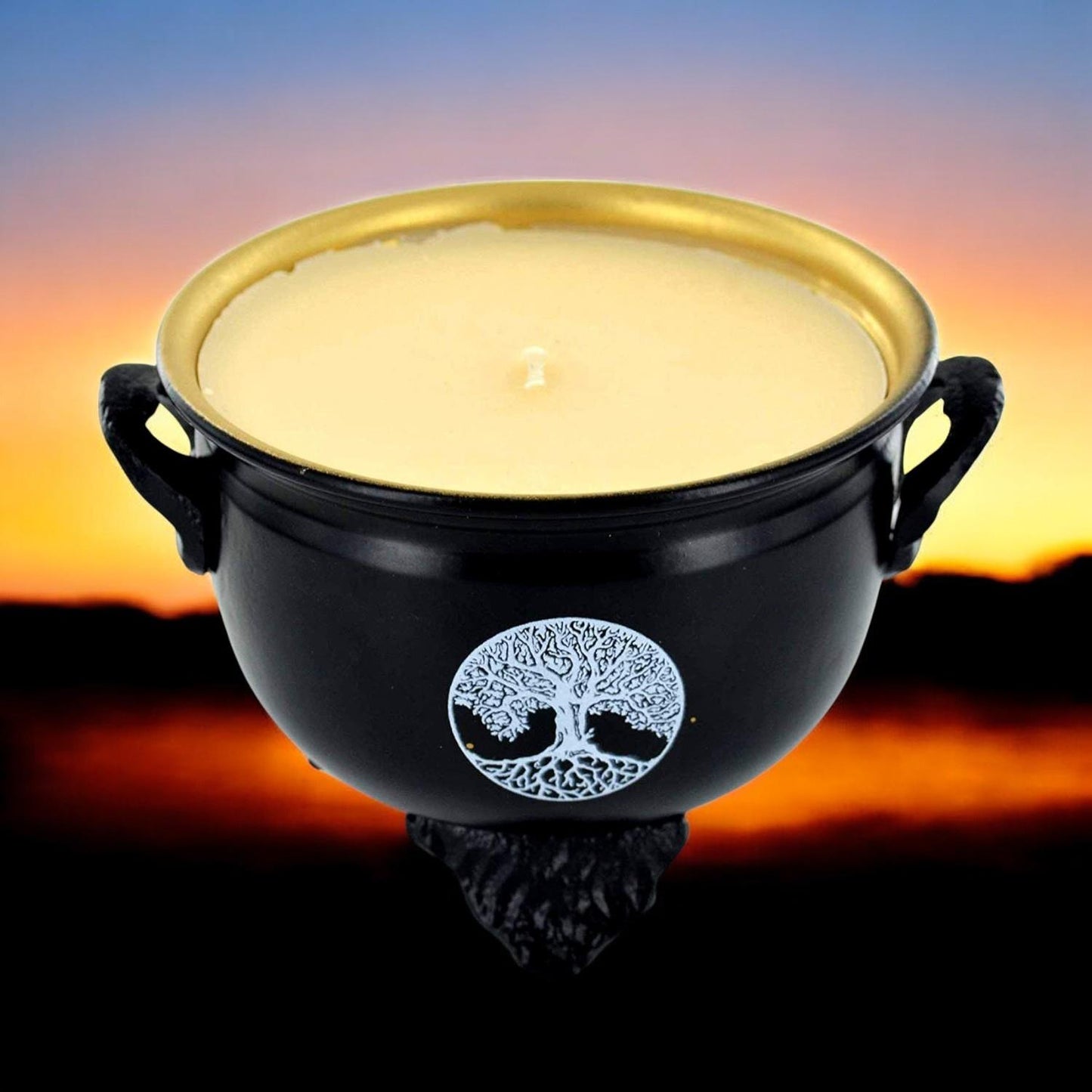 Tree of Life Cauldron Candle - Iron Cauldron with Soya Wax, Symbolic Tree of Life Decor, Perfect for Wicca and Meditation