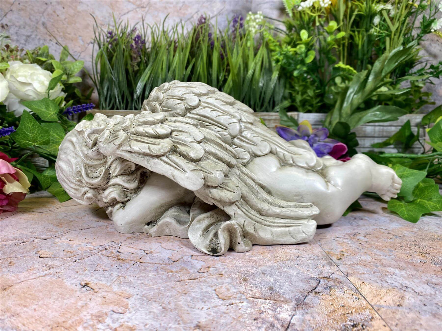 Sleeping Cherub Resin Statue, Angelic Memorial Sculpture, Peaceful Grave Decoration, Garden Angel, Serene Cemetery Art