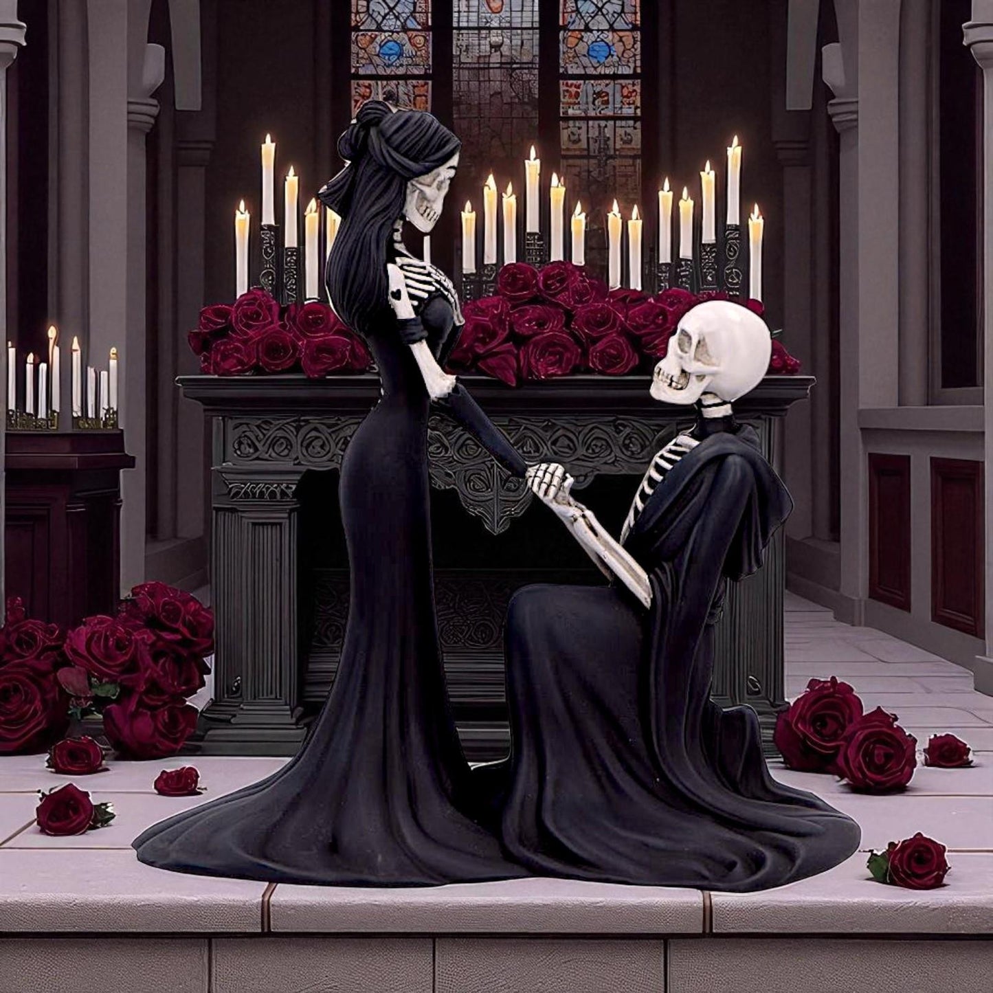 Gothic Skeleton Engagement Figurine Macabre Proposal Fantasy Romance Statue