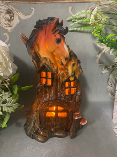 Novelty Horses House with Led Light Figurine Statue Ornament Horse Gift