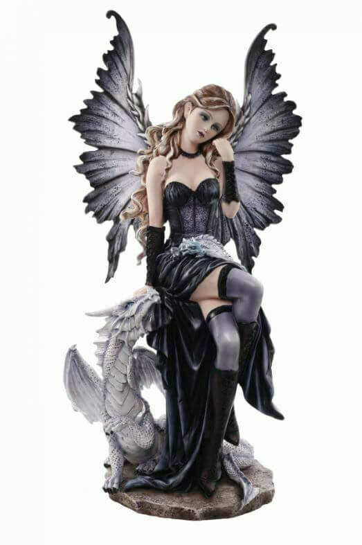 Large Dark Gothic Fairy and Dragon Companion Sculpture Statue Mythical Creatures