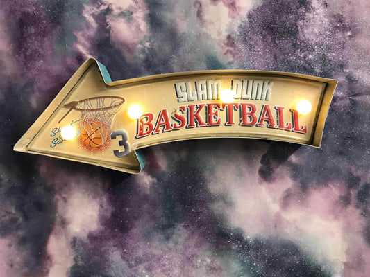 Vintage Metal 3D LED Logo Sign Basketball Slam Dunk Sports Man Cave Wall Plaque