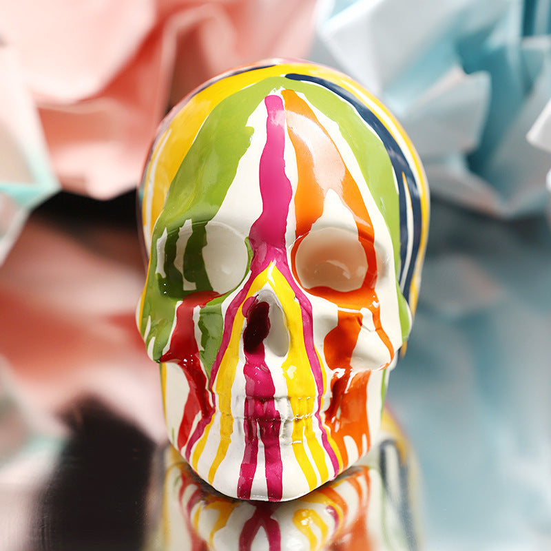 Creative Color Painted Skull Resin Crafts Sculpture Model
