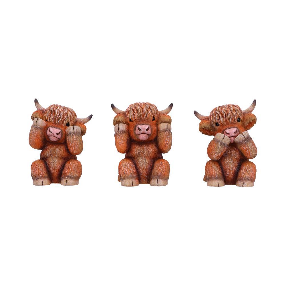 Highland Cow Three Wise Statues Cute Farm Animal Figurines Scottish Gift Home