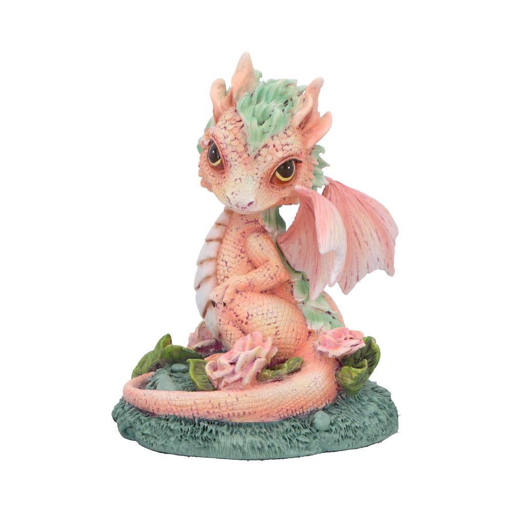 Adorable Baby Dragon Figurine Pink & Green with Roses – Fantasy Resin Ornament 11cm