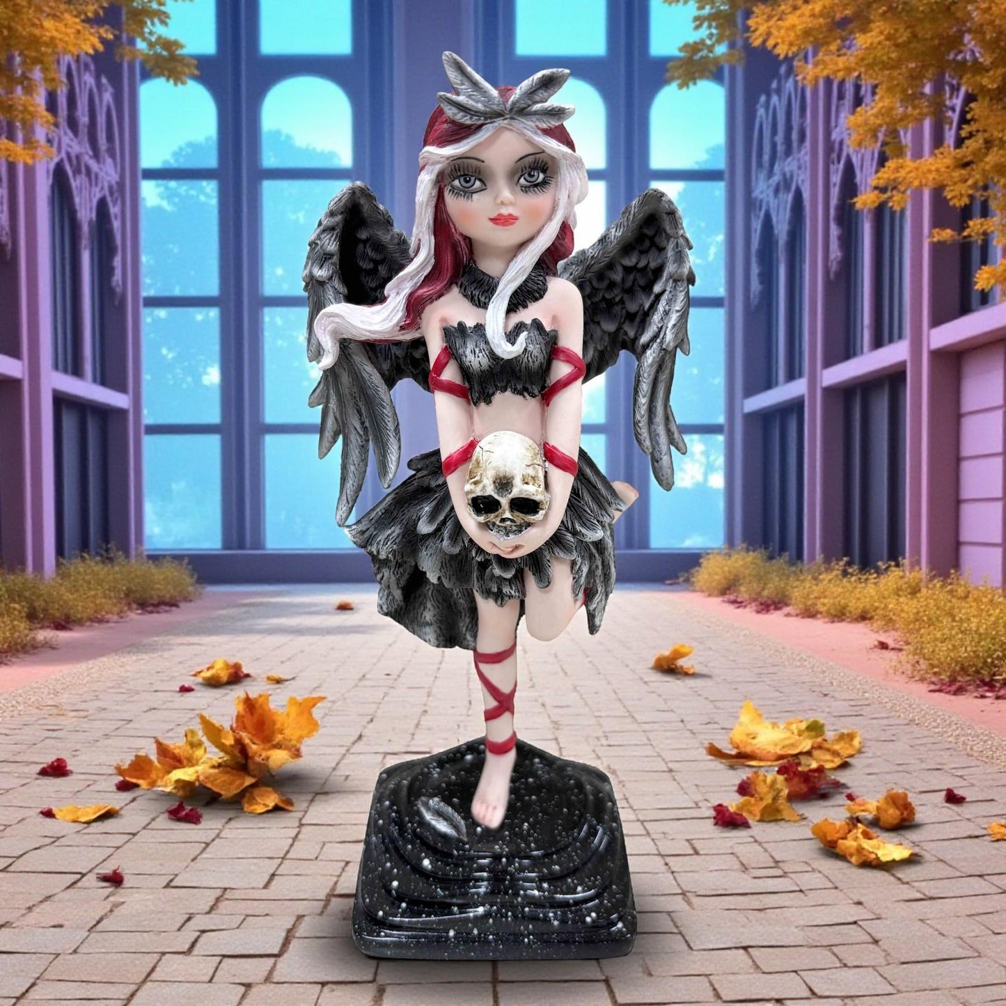 Gothic Fallen Angel Figurine 19cm Black Wing Fairy Resin Statue Dark Fantasy Decor