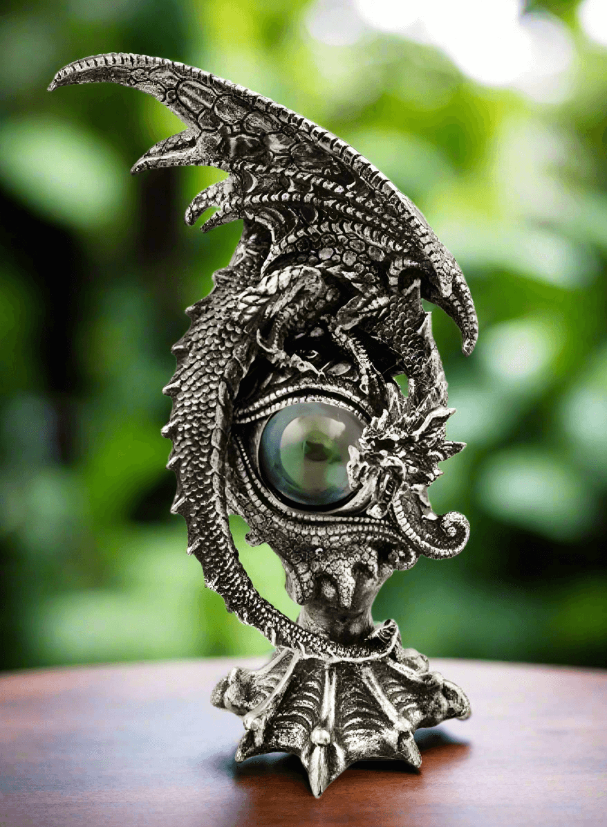 Dragon Figurine with Mystical Orb | Resin Fantasy Sculpture | Intricate Design