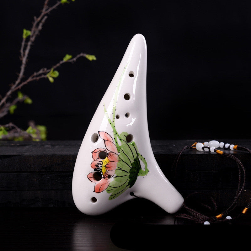 12-Hole Ceramic Ocarina – Hand-Painted Floral Wind Instrument