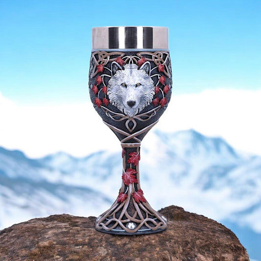 Lisa Parker Guardian of the Fall Goblet – Autumn Wolf Gothic Chalice 19.5cm