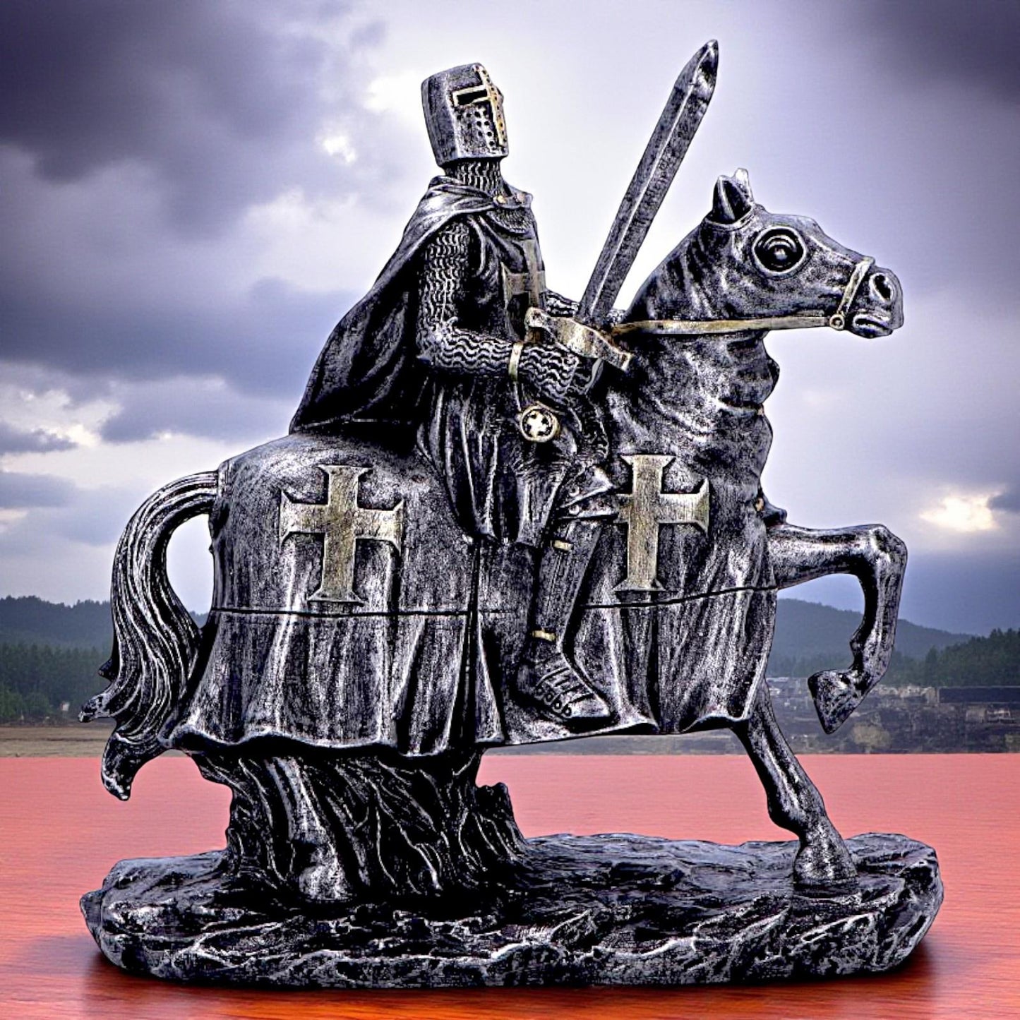Medieval Templar Knight Horseback Figurine Gothic Crusader Historical Ornament