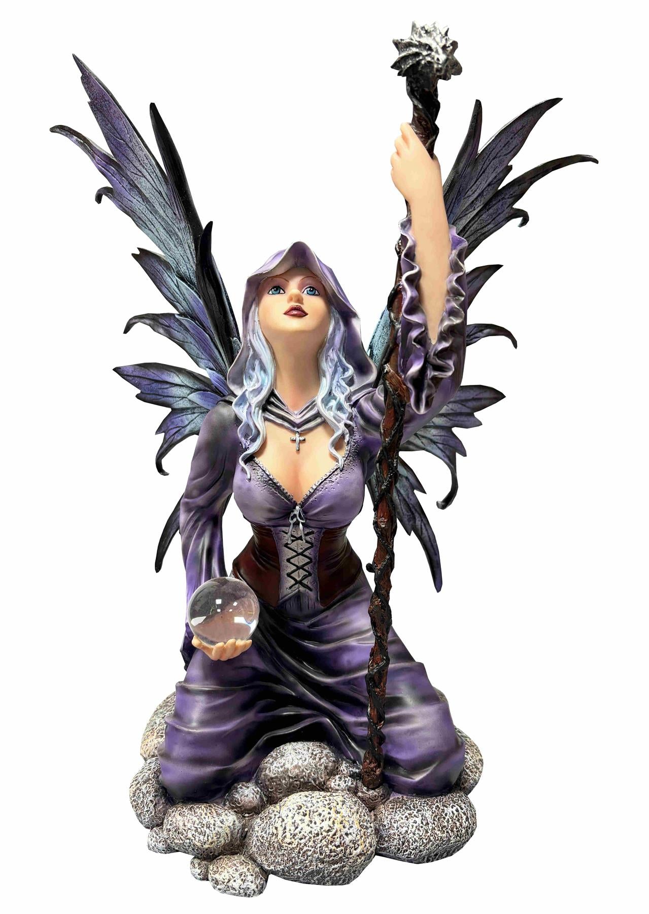 Fantasy Fairy with Staff and Orb Figurine Gothic Witch Angel Ornament Mythical Decor