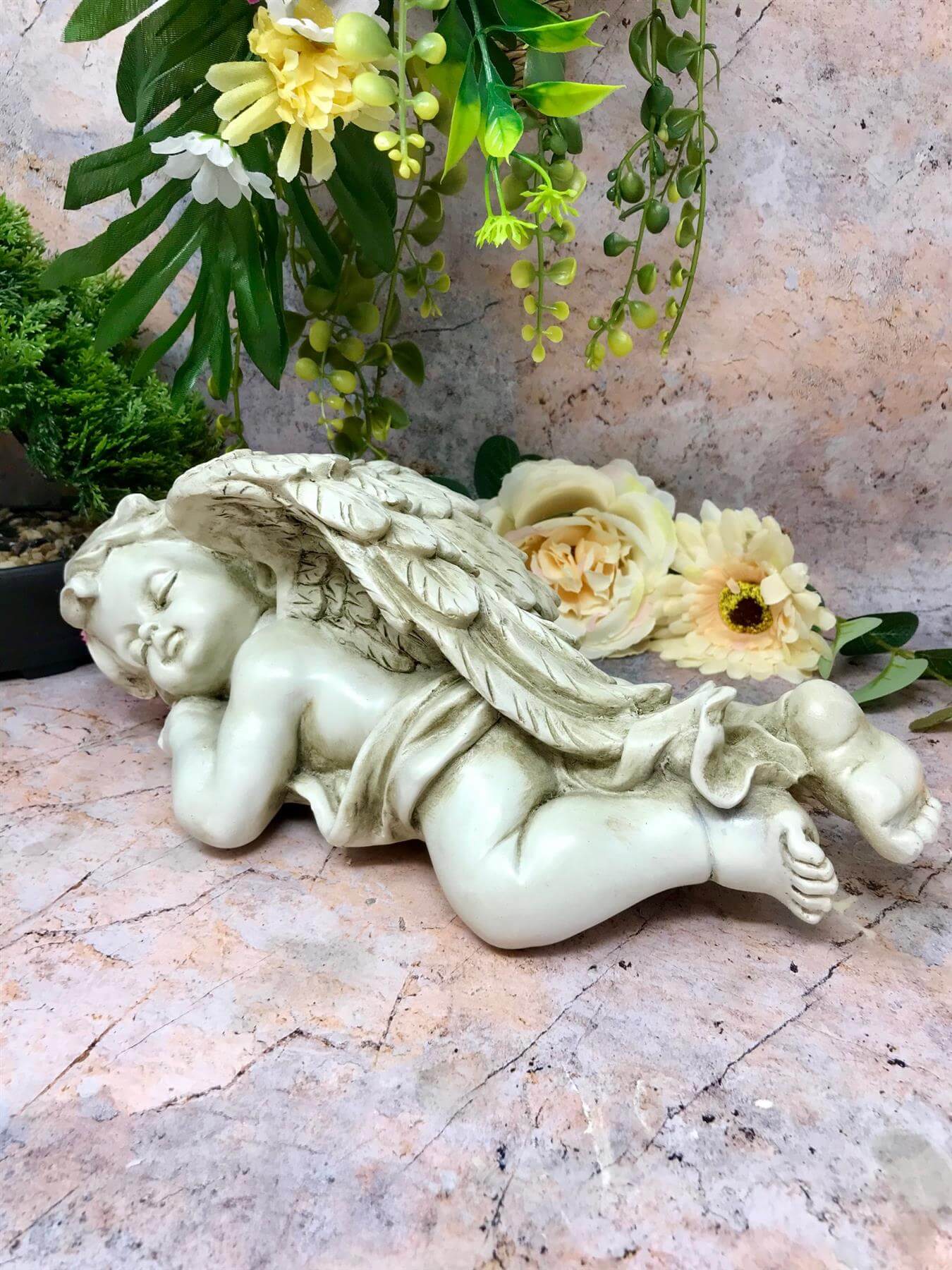 Osiris Trading UK Cherub Graveside Sculpture Memorial Grave Garden Peaceful Angel Ornament Shelf Sitter