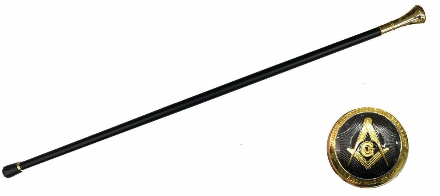 Masonic Emblem Cane 92cm | Gold Top Freemason Cosplay Prop for Ceremony, LARP, Display