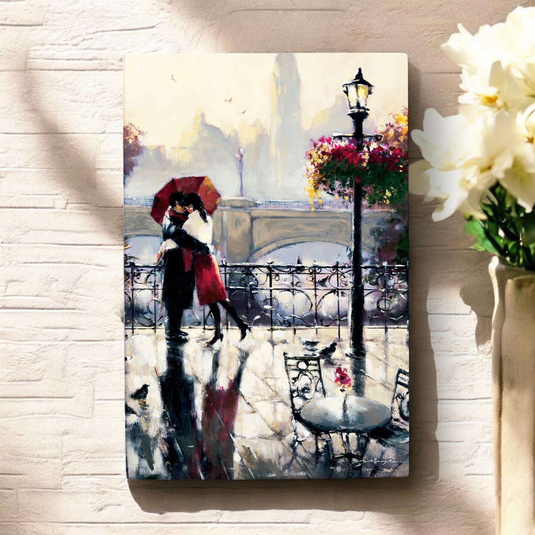 EMBRACE Romantic Parisian Scene Ceramic Art Tile by Brent Heighton 30x20 cm - Ready to Hang - Wall Decor, Romantic Art Tile, Gift Boxed-Osiris Craftworks