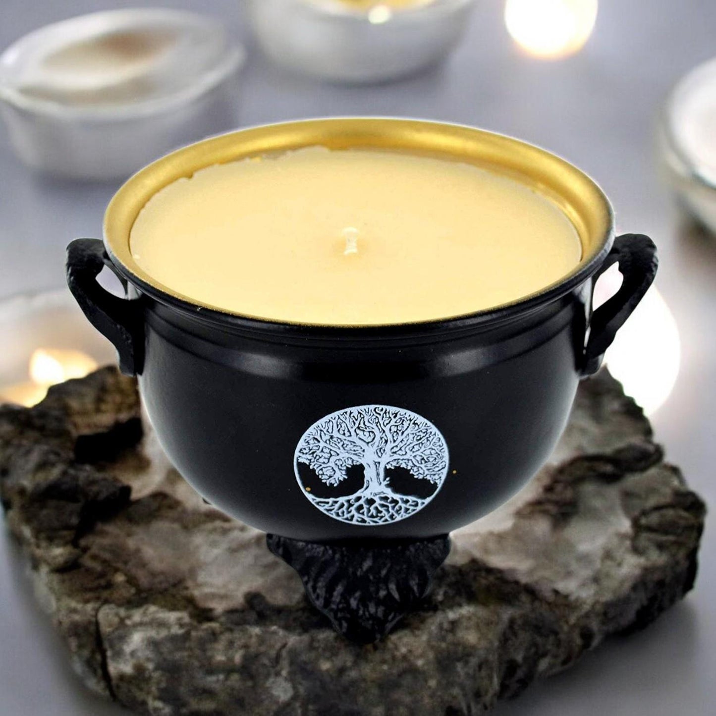 Tree of Life Cauldron Candle - Iron Cauldron with Soya Wax, Symbolic Tree of Life Decor, Perfect for Wicca and Meditation