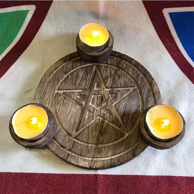 Pentagram wooden candle holder