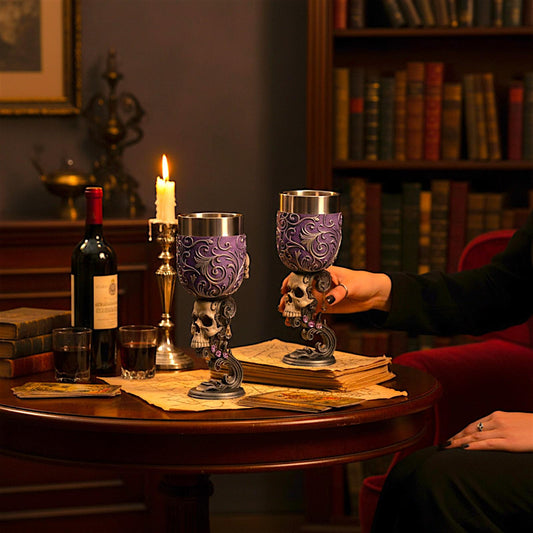 Gothic Set Skull Goblets Heart Shaped Chalice Dark Fantasy Occult Altar Wine Cups