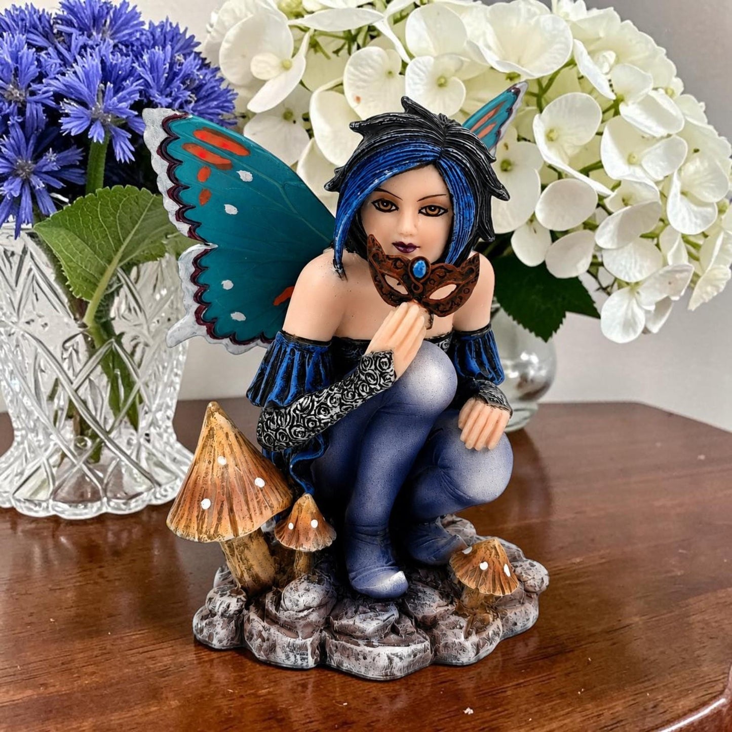 Gothic Fairy Figurine Butterfly Wings Masquerade Mask Fantasy Statue Ornament