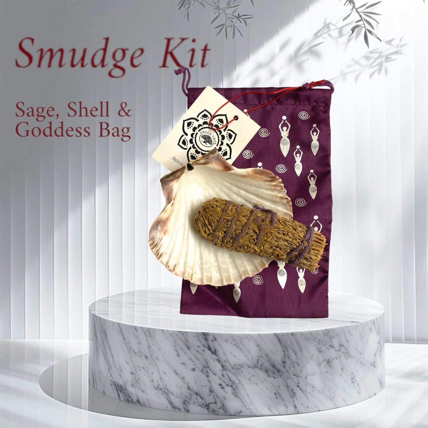 Smudge Kit with Sage, Shell & Goddess Bag – Perfect for Cleansing Rituals & Spiritual Use