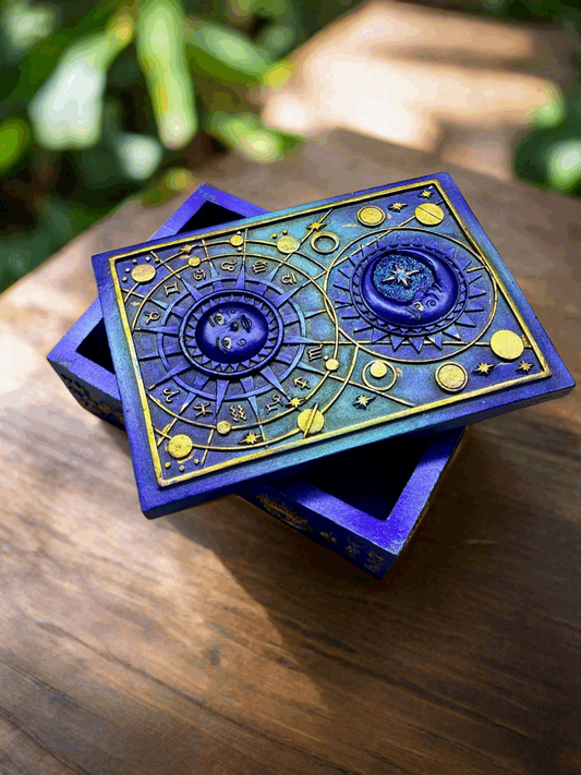 Astral Celestial Resin Box, Mystical Astrology Trinket Holder, Enchanted Zodiac Keepsake Box, Magic Moon and Stars Storage Case