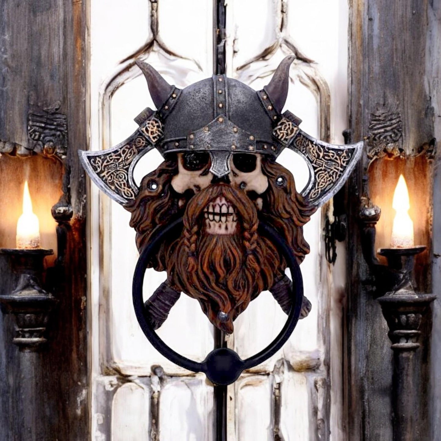 Viking Skull Door Knocker Norse Warrior Mythical Decor Gothic Home Ornament