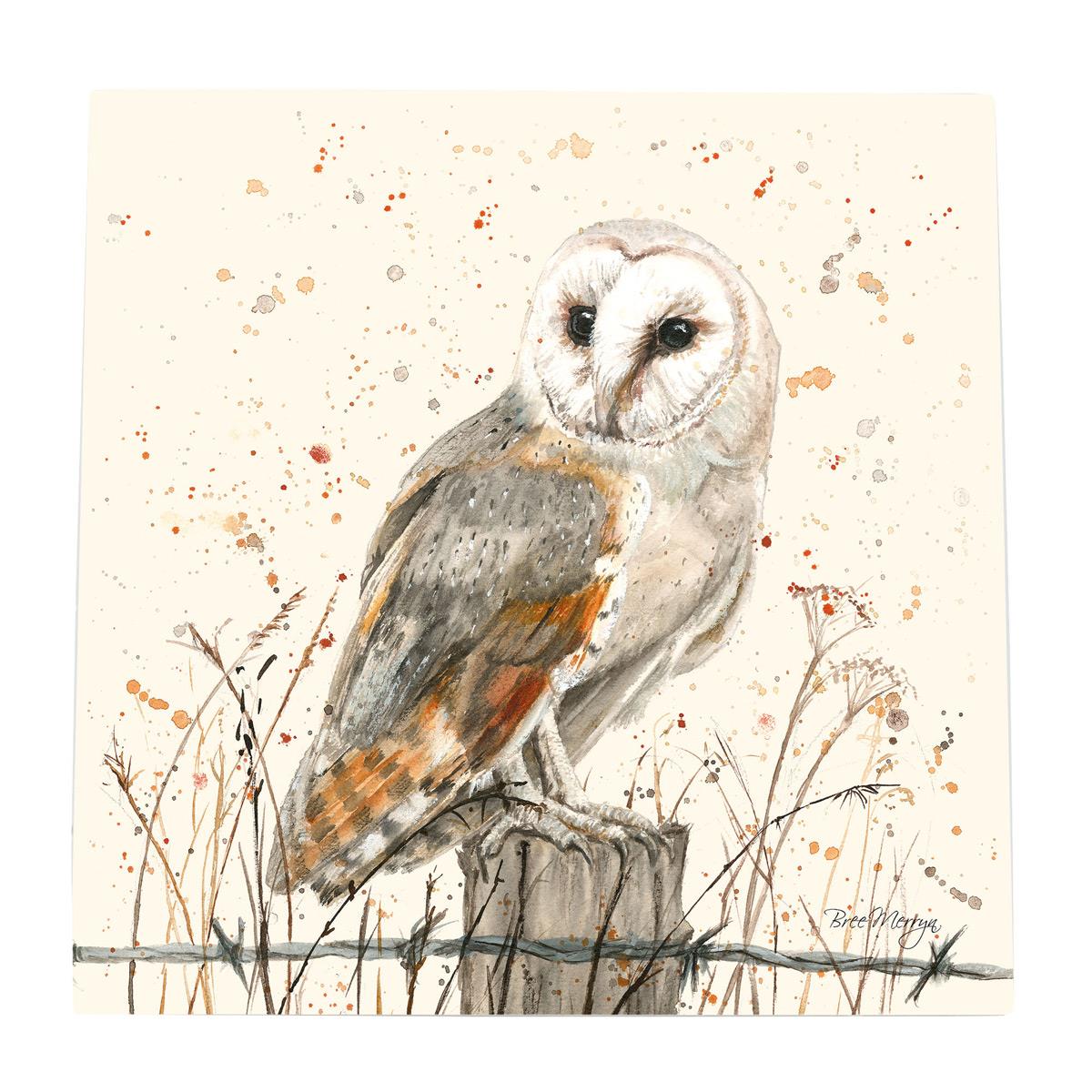 OSWALD Barn Owl Art Tile by Bree Merryn - Ceramic Wall Decor 20x20 cm Ready to Hang - Perfect Gift