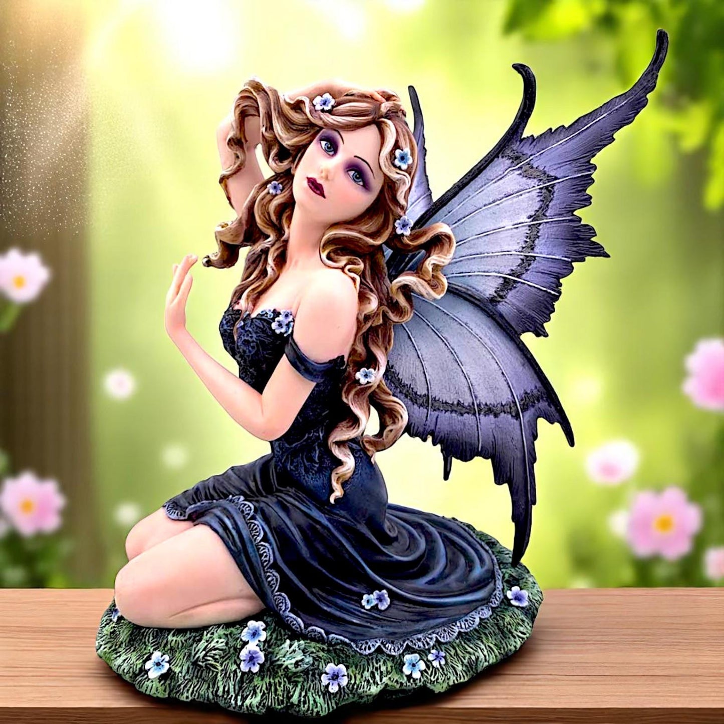 Enchanted Kneeling Fairy Figurine Butterfly Wings Enchanted Gothic Fantasy Decor