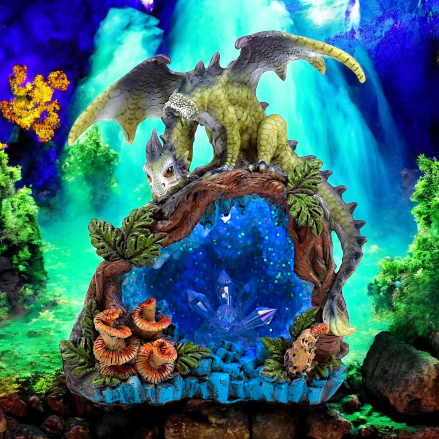 Dragon LED Crystal Cave Figurine - Color-Changing Fantasy Ornament Statue