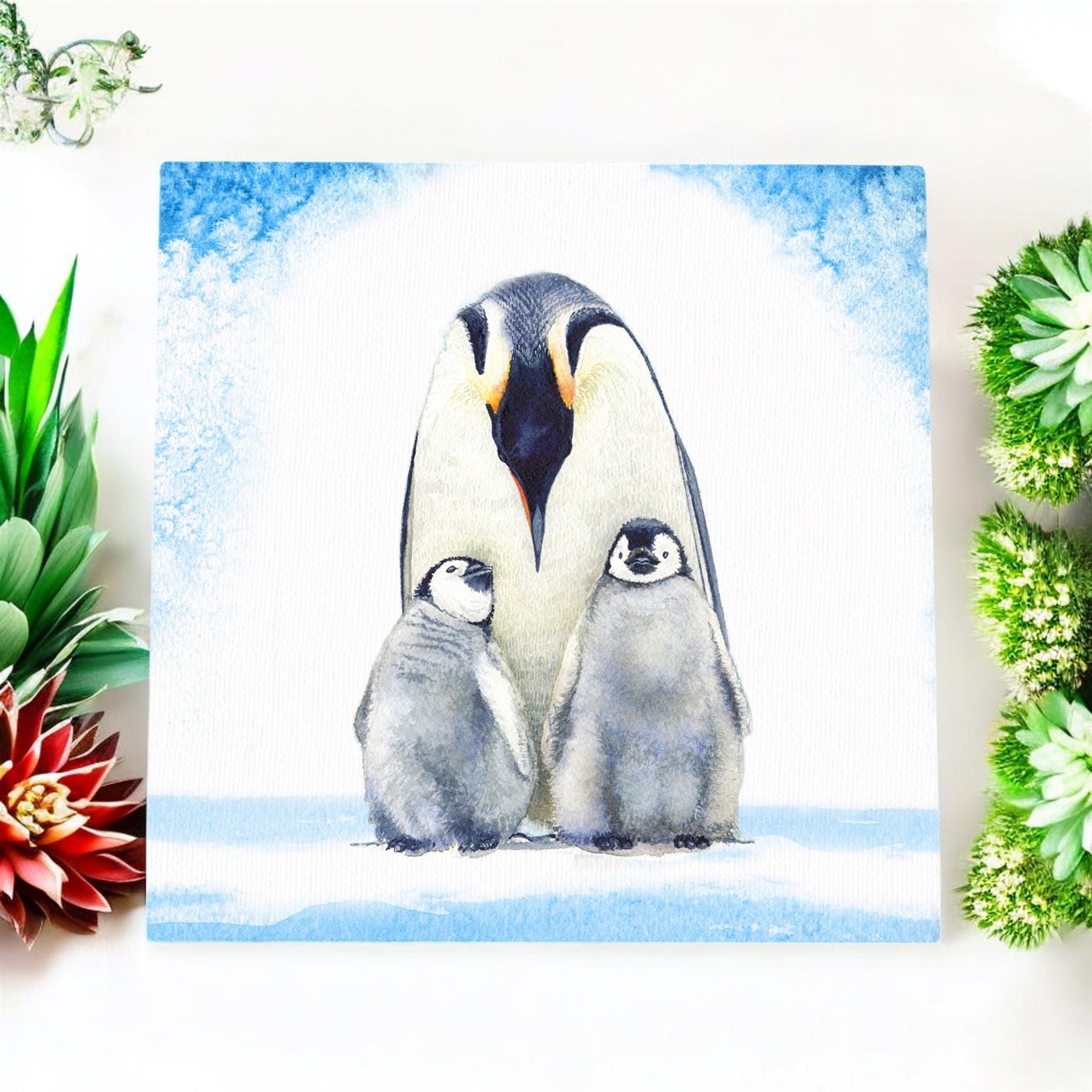 WINTERS PENGUIN FAMILY Ceramic Art Tile by S. Jones - 20 x 20 cm - Wall Decor"-Osiris Craftworks