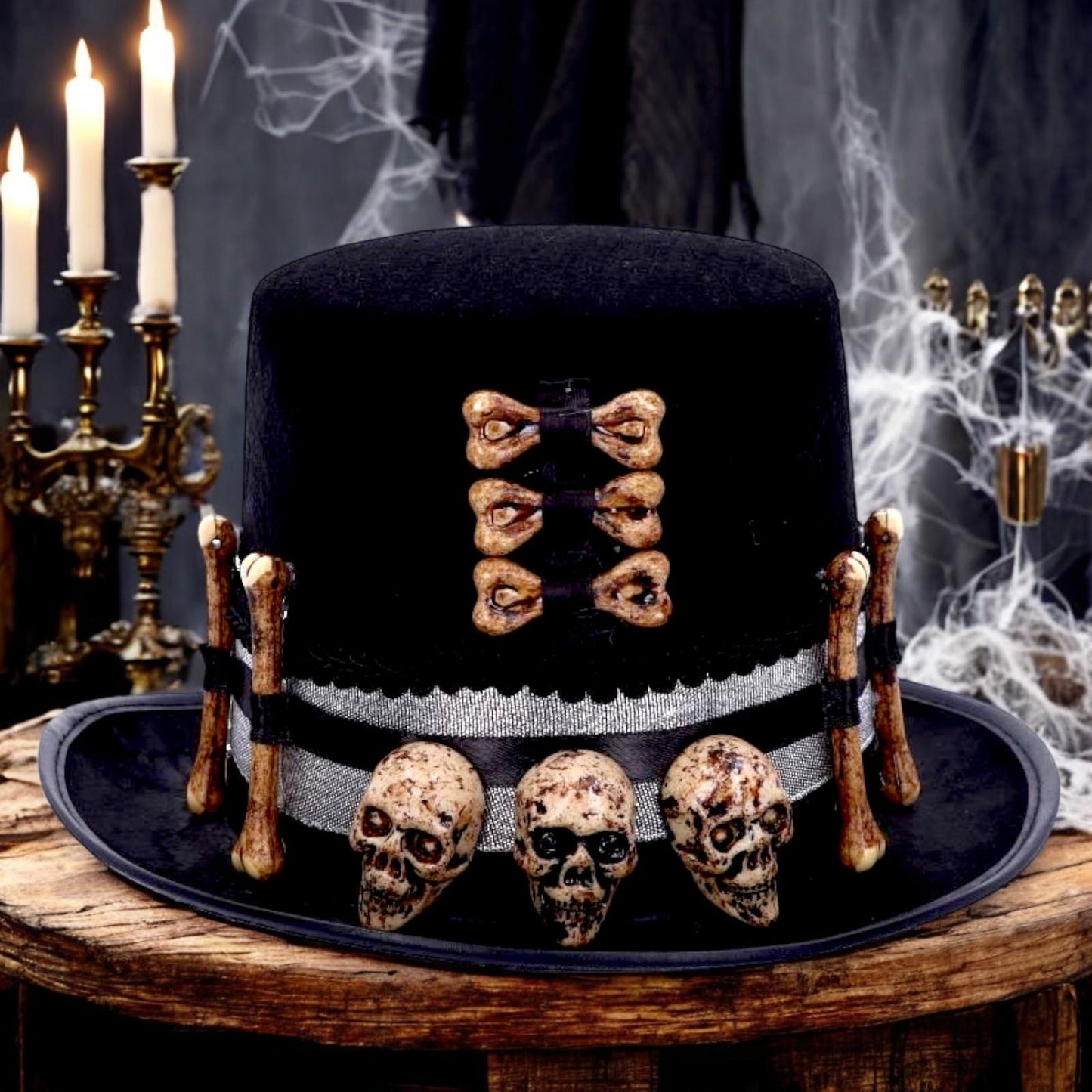 Voodoo Priest Skull and Bone Top Hat Gothic Fantasy Prop Halloween Costume Accessory